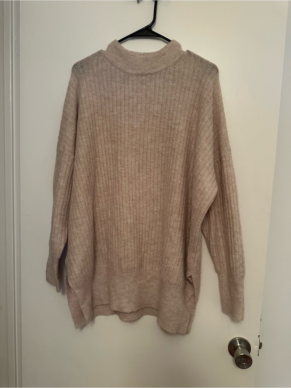 Ribbed Cowl Neck Sweater in Light Blush